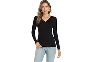 Famrrifuu Maglia Manica Lunga Donna Scollo a V Maglietta Elegante Basic Top Leggero Autunno Inverno Casual T-Shirt