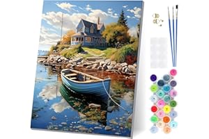 EOBROMD Peinture Numero Adulte Bateau avec Cadre, Paysage Paint by Numbers avec Pinceaux Peintures Acryliques, Kit de Peinture à l'huile sur Toile pour Décoration de la Maison 30x40cm
