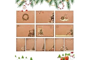 ADERTOS 24 PCS Christmas Writing Paper and Envelopes Set, Xmas Stationery Paper Letter with Envelopes, Santa Snowman Xmas Tree Stationery Letter Writing Sets with 24 Stickers for Invitation Gifts