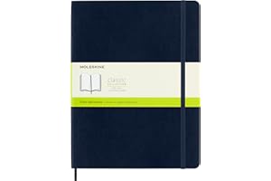 Moleskine Carnet de Notes Classique Pages Blanches, Journal Couverture Souple et Fermeture Elastique, Taille Très Grand Format 19 x 25 cm, 192 Pages, Couleur Bleu Saphir