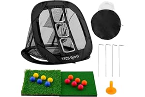 TTCB Sports Golf Chipping Net – Pop Up Simulator Hitting Net with 2 Turf Mat & 12 Foam Balls, Golfer Accessories for Backyard & Driving Range, Great Gifts for Men, Portable Golf Net Indoor/Outdoor