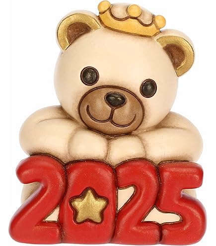 THUN Teddy Buon Anno 2024 Con Calice - Decorazione Natalizia In Ceramica Dipinta A Mano, Idea Regalo