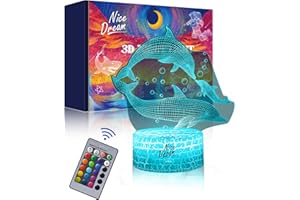 ‎NICE DREAM Nice Dream Delfin Nachtlicht für Kinder, 3D Illusion Lampe Kinderzimmer LED Licht, Fernbedienung 16 Farbwechsel Dimmbar, Weihnachtsgeschenke für Mädchen Junge Wohnzimmer Schlafzimmer Dekor