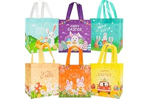 MESTECTPET 6PCS Easter Tote Bags, Easter Gift Bags with Handle, Non-Woven Reusable Gift Bag Bunny Easter Egg Hunt Party for Gifts Wrapping, Easter Treat Bags for Holiday Favors, 22.5 x 22.5 x 11 cm