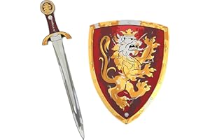 Liontouch - Espada y Escudo de Juguete Noble Caballero, Rojo | Set Medieval de Juego de Imitación en Espuma para Niños con Tema de León Dorado | Armas Seguras y Armadura de Batalla para Disfraces