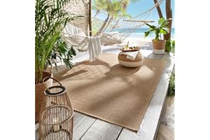 ‎TARACARPET Outdoor & Indoor Teppich für Wohnzimmer Balkon Terrasse wetterfest Borneo Sisal-Jute-Optik naturfarben beige Panama 120x170 cm