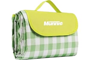 Munnie 200x140CM Picnic Blanket: Waterproof Outdoor Essential | Built-in Carrying Handle | Sand proof Beach Blanket | Machine Washable Picnic Mat for Camping Adventures/Outdoor Activities (Green)