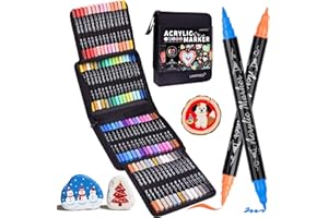 Lamitocs Marcadores de Pintura Acrílica, 60 Colores Punta Fina y Punta de fieltro Doble para Pintura en Roca, Madera, Lienzo, Caligrafía, Suministros de Arte para Manualidades Navideñas DIY