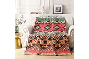 Qucover Cubrecama 150x200cm, Colcha Acolchado Cama 90 Etnico, Colcha Índica Rojo Apasionado, Manta Sofa 100% Poliéster Suave y Acogedora Impresión Reversible para Todas Las Estaciones