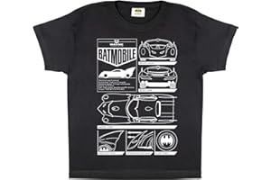 Popgear Boy's Dc Comics Batman Batmobile Diagram T-Shirt Black Fashion