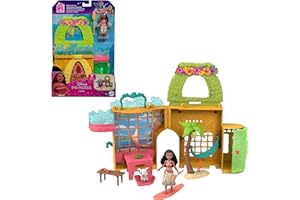​Mattel Disney Princess Księżniczka Disneya Storytime Stackers Chatka Vaiany, domek dla lalek w kształcie chatki, mała lalka Vaiana, 1 figurka zwierzątka i 9 akcesoriów, zabawka 3+, JDP60