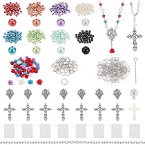 PandaHall Wooden Rosary Bead Making Kit - 988 Pcs DIY Rosary Necklace, Bracelet & Jewelry Supplies With Cross Beads, Charms & Clasps - First Communion, Baptism, Easter Craft Gift Set For Kids & Adults