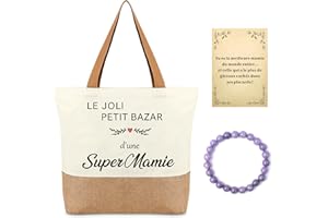 Dreaku Cadeau Mamie Tote Bag et Bracelet Femme, Cadeau Grand Mère Toile de Jute Écologique, Bracelet Pierre Naturelle Femme, Idée Cadeau Fete Des Grand Mere, Anniversaire ou Noël