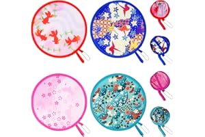 KEYIDO Lot de 4 Eventail Rond Japonais Eventail Pliants Éventail Pliable de Poche Mini Éventail Décoration pour Femme Été Enfant Fille Homme