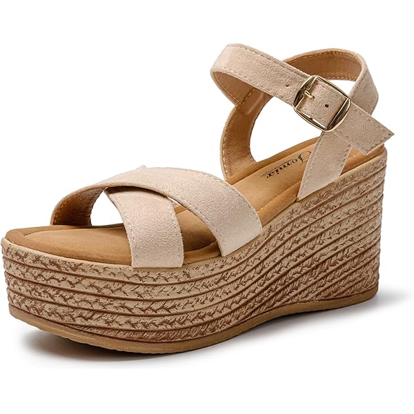 Sandali Donna Con Tacco A Zeppa E Plateau - Effetto Pelle Scamosciata, Altezza Plateau 3 Cm, Eleganti E Comodi Per L'estate