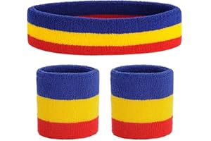 ONUPGO Ensemble de Bandeau (3 pièces) Sports Bandeau Poignet rayé Sweatband Tissu éponge Poignet Athletic Exercice Basketball Poignet Bandeau et Bandeaux humidité Mèche Sweat Head Band Absorbant