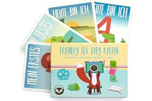 Friendly Fox Baby Meilensteine Karten, Meilensteinkarten Baby, Babys 1. Jahr in Bildern, Babytagebuch Geschenk zur Geburt, handgezeichnet
