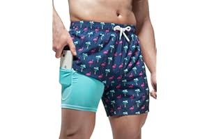 Arcweg Men's Swimming Shorts with Compression Liner Mens Swimming Trunks 2 in 1 Swim Shorts with Lining with Zipper Pockets Quick Dry Surfing Stretchy Beach Shorts