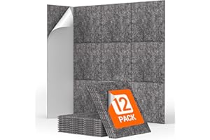 TONOR 12 Pakietów Samoprzylepnych Paneli dźwiękochłonnych, TONOR 30x30x0,9 cm Kwadratowe Panele Dźwiękochłonne, Panele Dźwiękochłonne o Wysokiej Gęstości do Studia Nagrań, Domu, Biura, Ciemnoszary