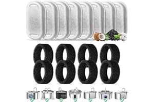 MUKKELA Filtri Fontanella per Gatti, 8 Pezzi di Filtro a Carbone & 8 Pezzi di Filtro a Schiuma Filtri da fontana ad acqua gatto per 3.2L Fontana in Acciaio Inox Tripla Filtrazione Filtri di Ricambio