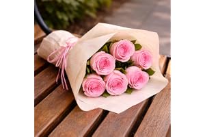 FNP Fresh Live Flower Bouquet of 6 Pink Roses In Designer Paper Gift For Birthday | Anniversary | Romantic Surprise | Women's Day