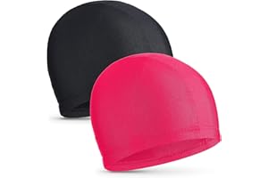 GEYOGA 2 Piezas Gorros de Natación Elástica Gorros de Piscina de Tela Cómoda Gorros de Baño Ligero para Niños Mujer Hombre Mientras Nadar