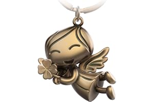 FABACH Porte-clés ange gardien Lucky avec trèfle – Ange porte-bonheur en métal – Porte-bonheur de voiture – Cadeau bonne chance, Bronze, taille unique