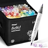 Ohuhu Coloring Pens 104 Colors, Double Point Brush & Fine Tip for Art Students Alcohol Markers for Drawing Illustration Calli