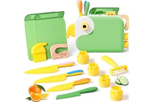 EURYUNG Kit Couteaux Sécurité de Cuisine Enfants - Couteau Montessori Enfants avec Organisateur amusant en forme d'oiseau pour Couper et Cuire des Fruits ou Légumes | Couteaux Enfant qui ne Coupe pas | Vert