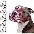 BRONZEDOG Pitbull Dog Muzzle Metal Mask Amstaff Wire Basket Pit Bull Adjustable Leather Straps for Large Dogs (Pink)