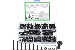 JINZEYOU Set di Vis M6, 232 Pcs M6 Boulons et Écrous, Boulons Vis à Tête Cylindrique à Six Pans Creux avec Écrous et Rondelles, Kit Assortiment Boulons Vis à Tête Hexagonale avec Écrou, Noirs(M6)