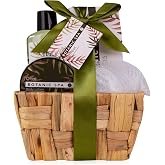 Accentra OLIVE SPA Bath Set in Seagrass Basket 150g Salts | Body Lotion, Mesh Sponge, Seagrass Container, White Green Brown C