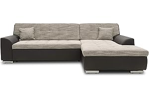 DOMO Collection Treviso Ecksofa, Sofa in L-Form, Polsterecke, grau/schwarz, 267x178x83 cm