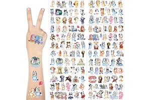 STUINMOLL 8 Bögen Bluey Temporärer Kindertattoos, Bluey Tattoo Aufkleber Sticker Kinder Jungen Mädchen, Hund Geburtstagsdeko Mitgebsel Kindergeburtstag gastgeschenke Geburtstag Deko