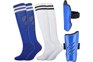 Aquzhou 2 Pairs Kids Football Socks with Kids Shin Pads, Boys Football Socks Cushioned Knee High Breathable Girls Boys Soccer Sock for Junior (5-10 years)