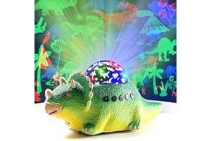 LES-THERESA Dechoga Dinosaur Night Light, Baby Sensory Lights, 360° Rotatable and Automatic Moving Star Projector, 12 Types of White Noise Sensory Toys for Babies for 1-10 Year Old Boys Girls (Triceratops)