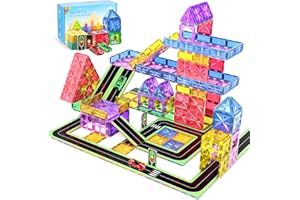 Perbabe Magnetische Bausteine, 72 Teile Magnete Kinder Stärker Magnetbausteine, Magnetische Fliesen Stadtstraßen-Set mit 2 Autos Magnetspiel ab 3 4 5 6 7 8 Jahre Vorschule Lernen