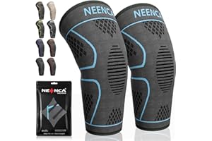 NEENCA Genouillère Sport(2 Pack), Genouillère Rotulienne de Compression Respirant, Attelle Genou Ligamentaire pour Déchirure du Ménisque, Arthrose, Récupération de Blessur, Course, Football (M, Azure)