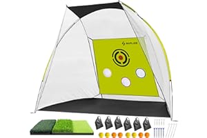SAPLIZE Ultra-Stable Golf Practice Net with Noise-Reducing Target Cloth, Hitting Mat, Tees, Balls and Sand bags