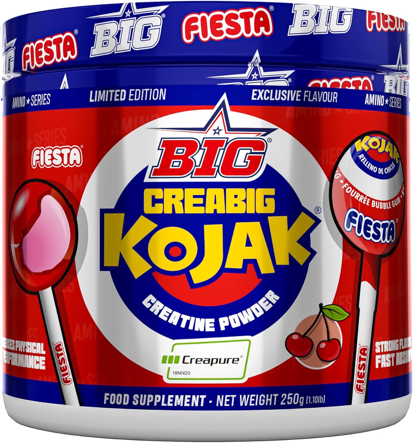 BIG - Creatina Creapure ® - Creatina Monohidratada Creapure en Polvo, Rendimiento Físico y Recuperación - Materia Prima Premium - Monohidrato de Creatina de Rápida Absorción, Vegana (250g, Kojak)