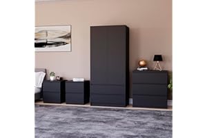 Vida Designs Denver Bedroom Furniture Set (Black, 4pc-3 DWR Chest+2 Dr Wardrobe+2 x 2 DWR Nightstand)