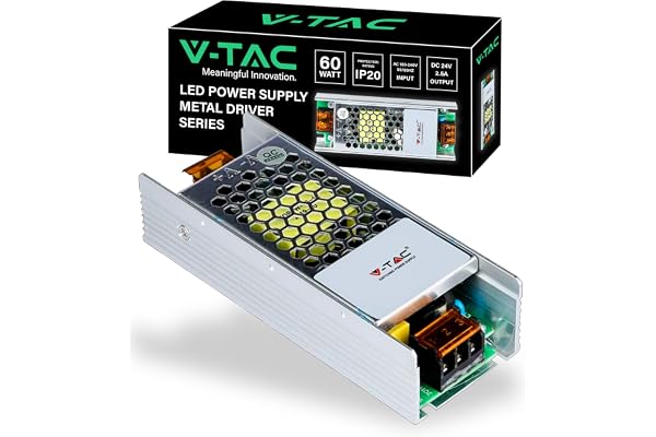 V-TAC 60W 24V 2,5A LED-transformator med 1 utgång - strömförsörjningsadapter LED-band - metalltransformator för elektroniska