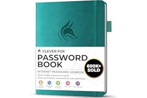 Clever Fox Password Book with alphabetical tabs. Internet Address Organizer Logbook. Small Pocket Password Keeper for Website Logins (Aquamarine)