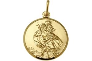 ALEXANDER CASTLE Alexander Solid Castle 9ct Gold St Christopher Pendant Medal for Women Men Boys Girls - 22mm - PENDANT ONLY with Jewellery Gift Box