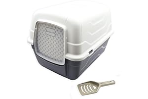 Aimé | Maison de Toilette Chat 52x40x39 cm | Bac Litière pour Chat avec Toit Ouvrant, Porte Battante, Poignée de Transport et Pelle | à Filtre Charbon Anti-Odeurs