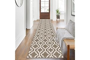 SHACOS Alfombra Pasillo Moderna Marrón 60x240cm Alfombra Corredor Pasillo Larga Antideslizante Lavable Alfombra para Pasillo de Entrada Diseño Geométrico para Cocina Lavandería