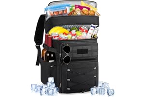 RAINSMORE kylryggsäck 30 L isolerad kylväska ryggsäck läcksäker stor kapacitet dubbelzon termisk picknickryggsäck vattentät för utomhus BBQ, Svart, 30L