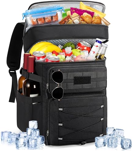 YOUNGOA Sac a Dos Isotherme 30L, Grande Sac Pique Nique Isotherme Imperméables et Isolés Sac à Dos Glacière Souple pour Plage/Camping/Famille en Plein Air/Pique Nique/Barbecues Gris Clair