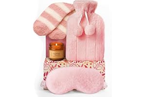 SEASONAL STREET Regalo Mujer - Set Regalo Mujer Con Bolsa de Agua Caliente Rosa, Calcetines de Felpa, Vela de Lavanda, Máscara Para los Ojos