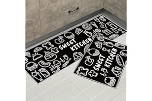 KGIHPC Juego de 2 alfombrillas de cocina antideslizantes para cocina, alfombra de piso de cocina, alfombra impermeable de pie (negro, 40 x 120 cm + 40 x 60 cm)